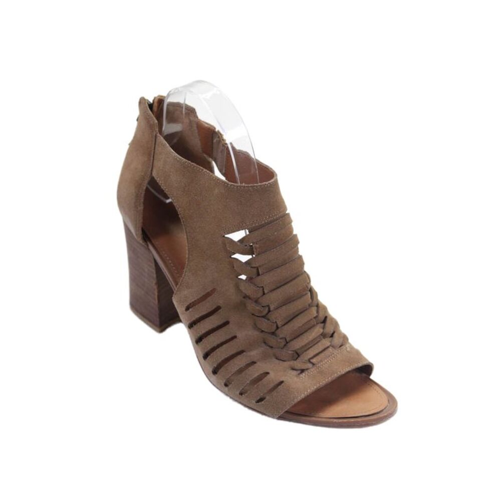 Sarto Womens Leather Cut Out Open Toe Back Zip Heels Brown Size 10M
